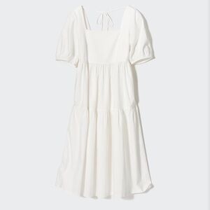 Uniqlo White Midi Dress with Puff Sleeves
